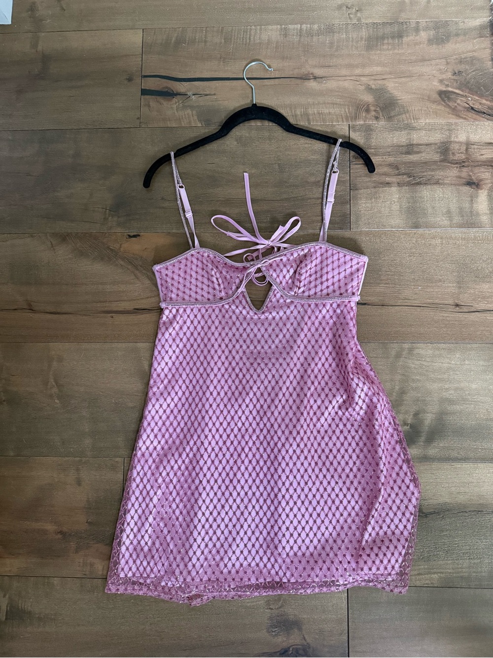 For Love & Lemons Pink Glitter Slip Dress XS